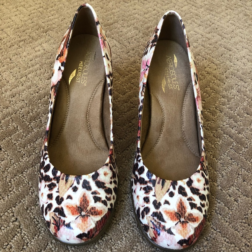 Aerosoles floral and animal print wedges